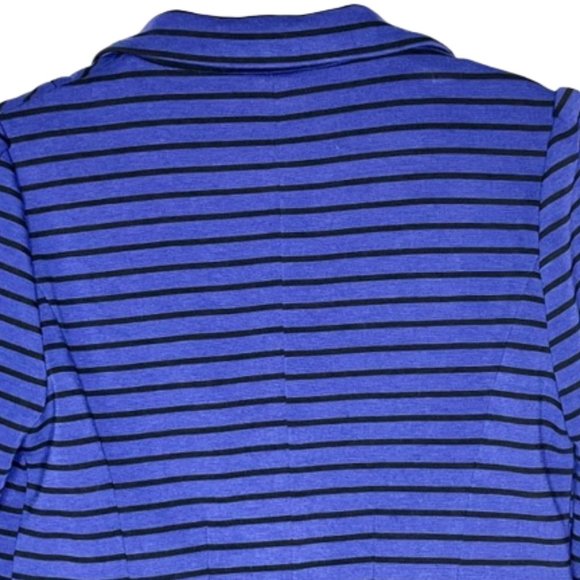 Anthropologie Cartonnier Royal Blue/Black Striped Ponte Ruffle Blazer - S - Picture 10 of 12